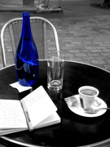 Blue Bottle on Black Table